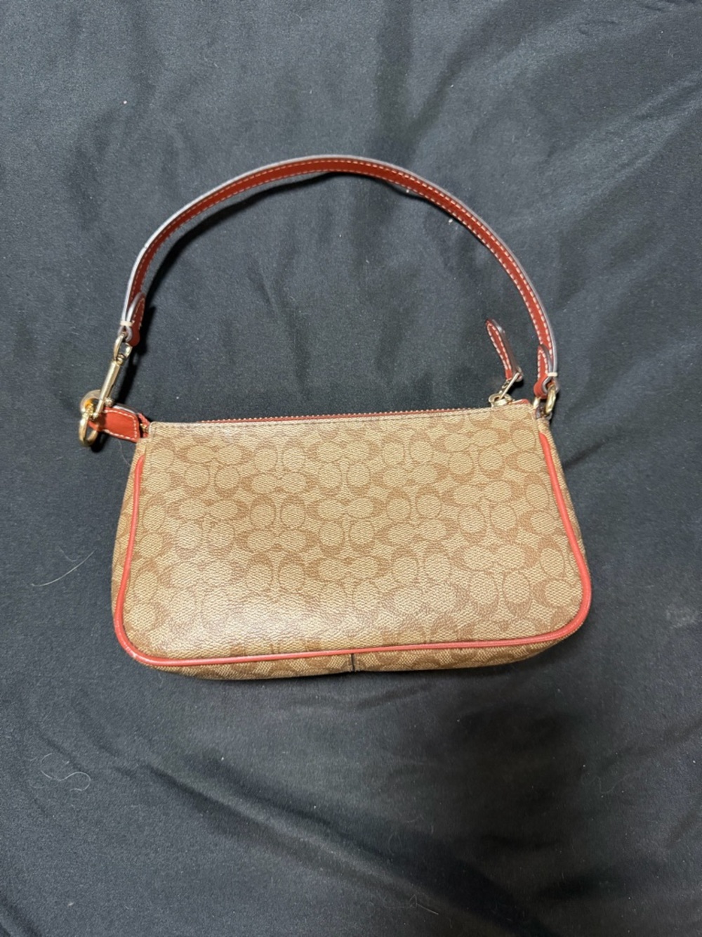 Coach Brown Signature Mini Shoulder Bag with Red Trim - Picture 2 of 3